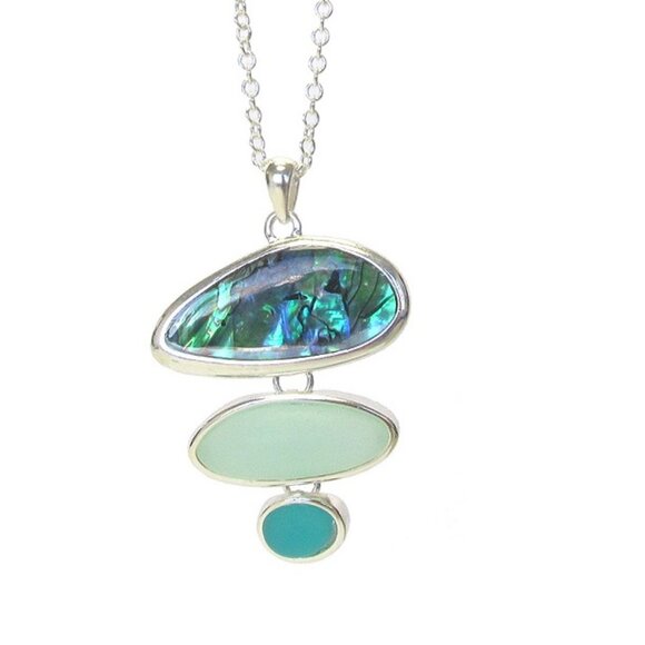 NWT - Sea glass and abalone pendant necklace set - Picture 2 of 4